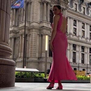 Meshki pink silk dress high neck